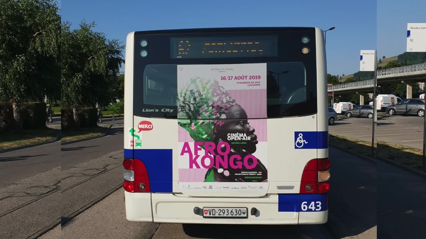 Afro-Kongo poster on a Lausanne bus